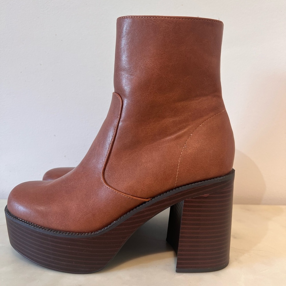 Madden Girl Brown Vegan-Leather Heeled Platform Boots